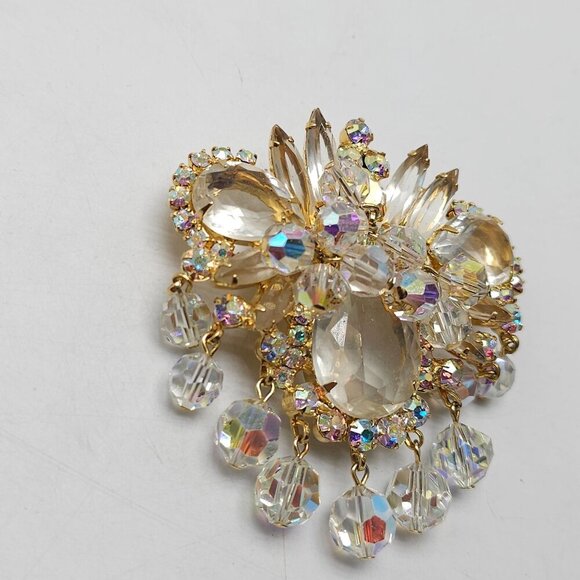Verified Juliana D&E Aurora Borealis Crystal Gold Tone Brooch Pin Enhancer - Picture 2 of 8